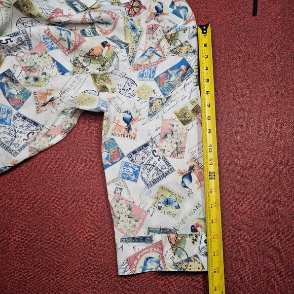 Chicos No-Iron Linen Button Up Shirt XL Postcard Print Coastal Artsy Travel - Picture 8 of 12